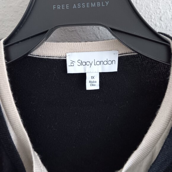 by Stacy London Double Layer Color Block Illusion Cardigan - Blk Sz 1X a682299 - Picture 3 of 5